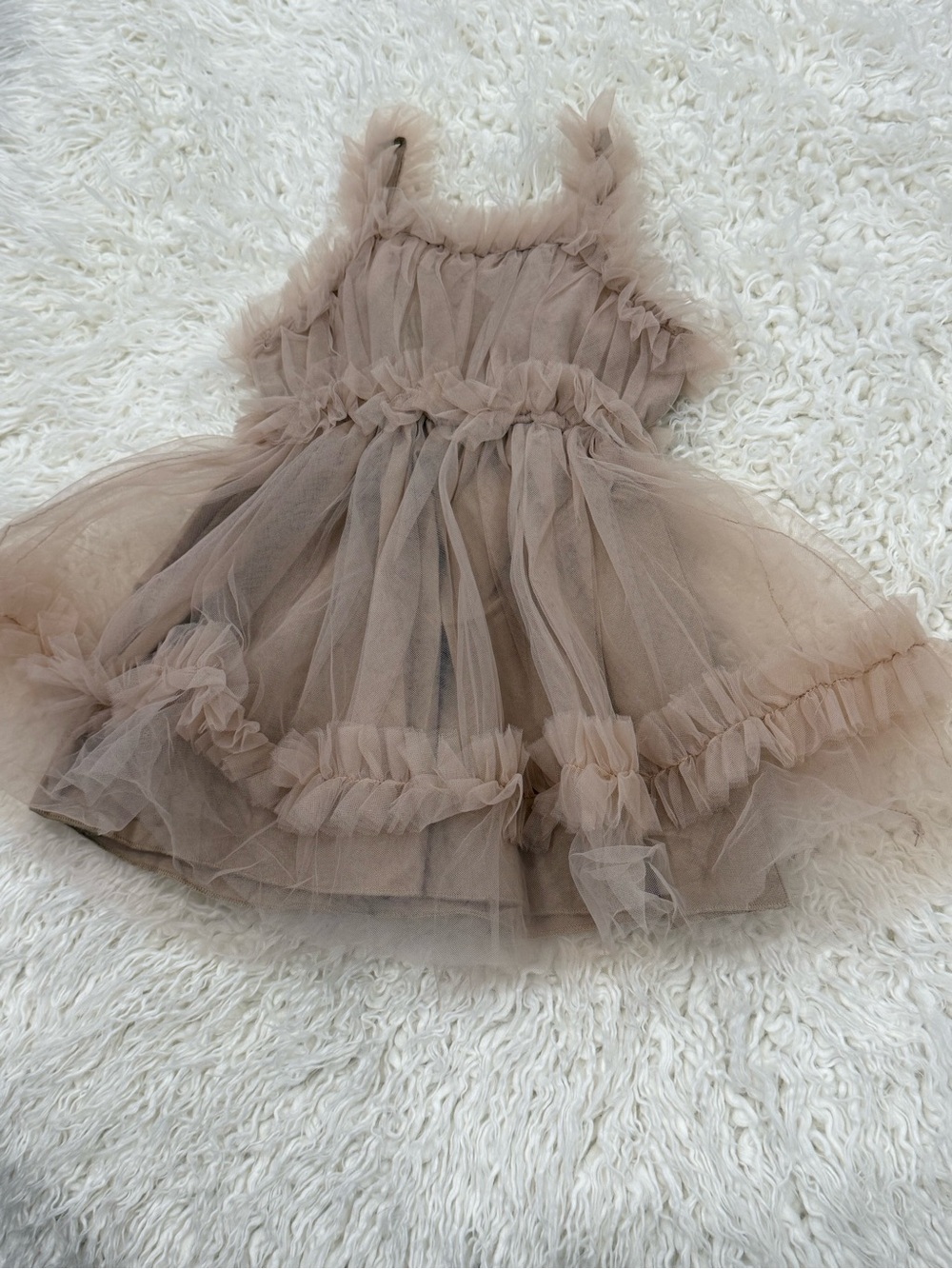Children's Tulle Ruffle Dress - Beige